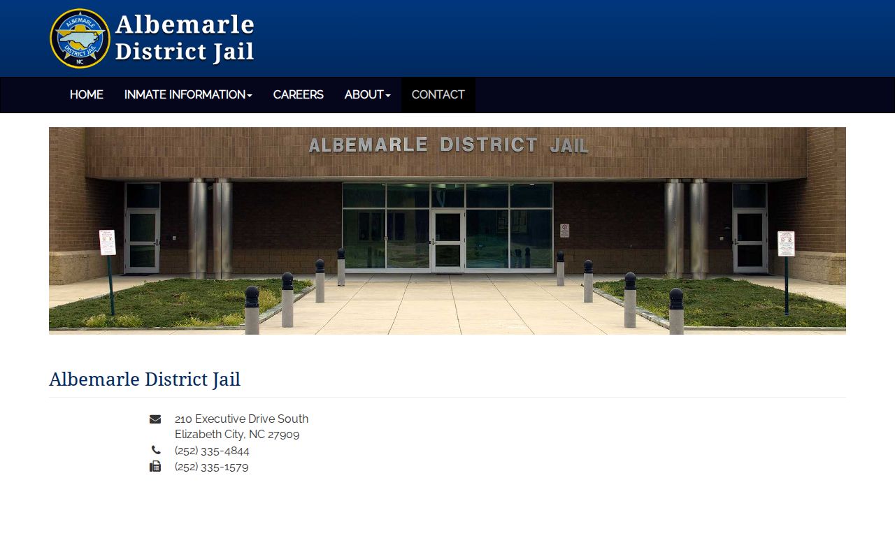 Albemarle District Jail release-record contact for Perquimans County