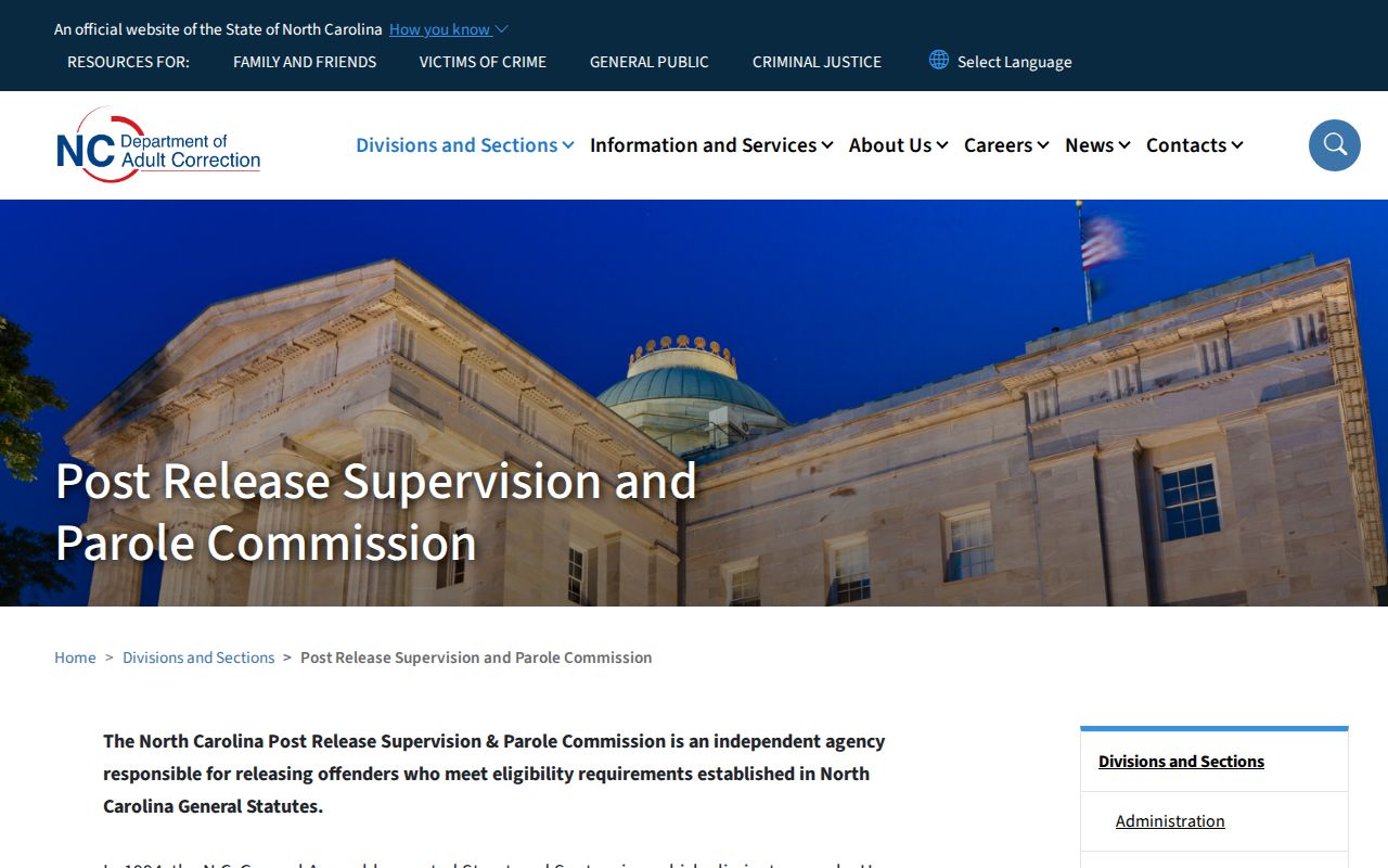North Carolina parole and post-release supervision source for Perquimans County